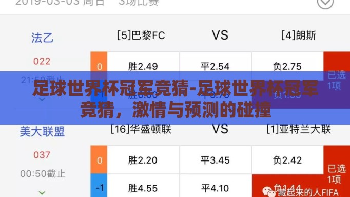 足球世界杯冠军竞猜-足球世界杯冠军竞猜,激情与预测的碰撞 足球世界杯冠军竞猜-足球世界杯冠军竞猜,激情与预测的碰撞