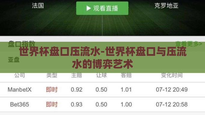 世界杯盘口压流水-世界杯盘口与压流水的博弈艺术