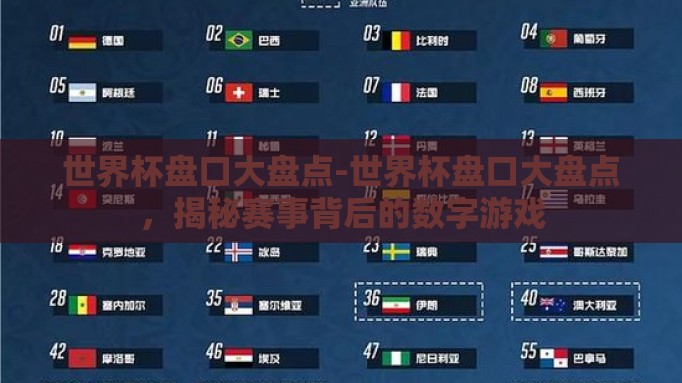 世界杯盘口大盘点-世界杯盘口大盘点,揭秘赛事背后的数字游戏 世界杯盘口大盘点-世界杯盘口大盘点,揭秘赛事背后的数字游戏