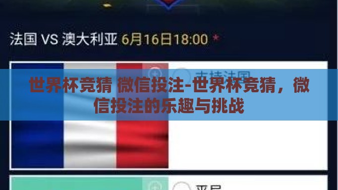 世界杯竞猜 微信投注-世界杯竞猜，微信投注的乐趣与挑战