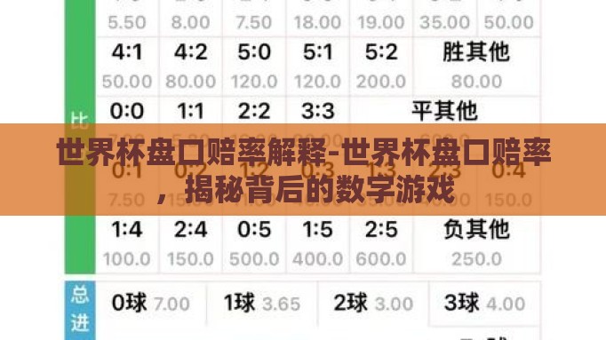 世界杯盘口赔率解释-世界杯盘口赔率，揭秘背后的数字游戏