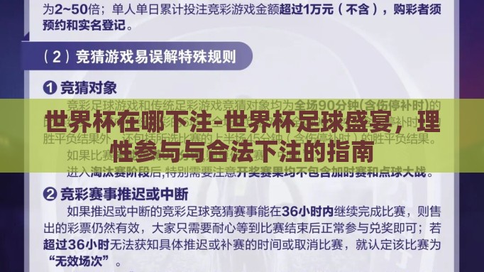 世界杯在哪下注-世界杯足球盛宴，理性参与与合法下注的指南