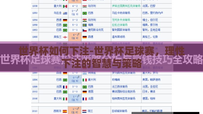 世界杯如何下注-世界杯足球赛，理性下注的智慧与策略