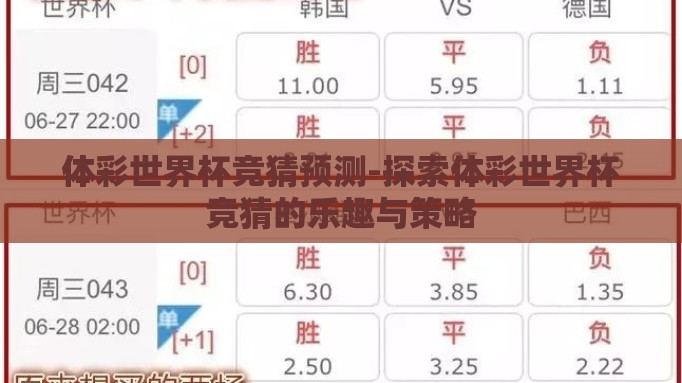 体彩世界杯竞猜预测-探索体彩世界杯竞猜的乐趣与策略 体彩世界杯竞猜预测-探索体彩世界杯竞猜的乐趣与策略